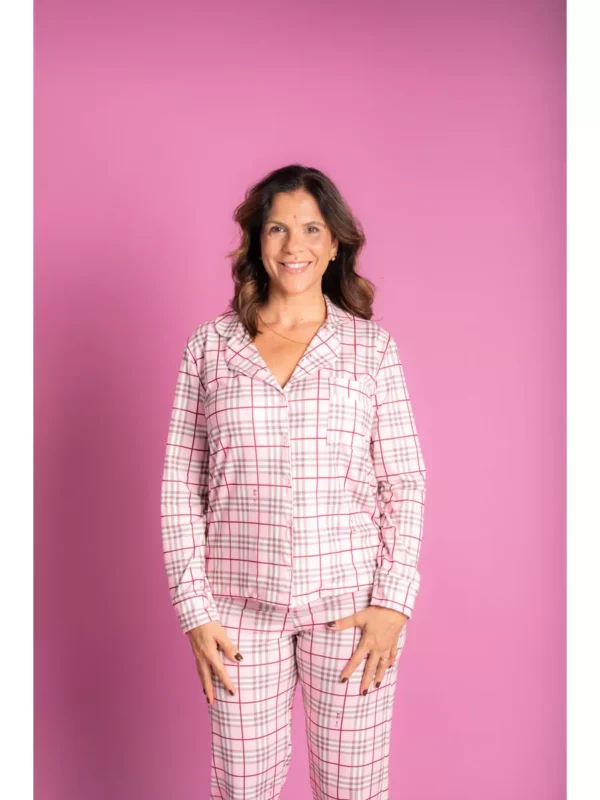 Pijama Feminino Americano Longo Xadrez - Imagem 3