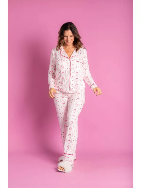 Pijama Feminino Americano Longo Laço Vermelho - Imagem 5