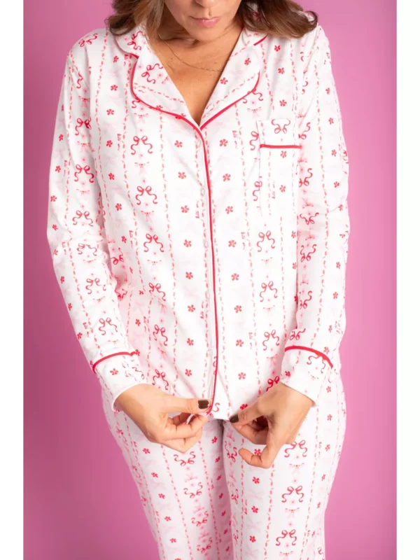 Pijama Feminino Americano Longo Laço Vermelho - Imagem 2