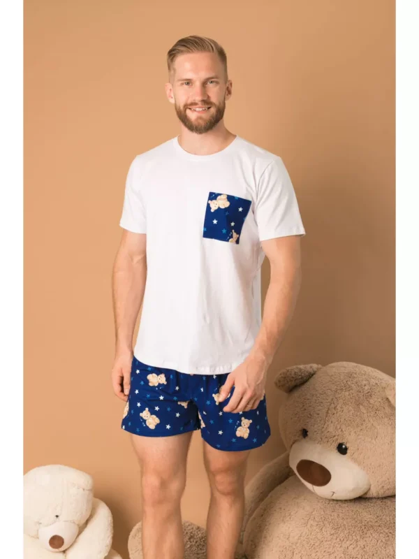 Pijama Masculino Curto Ursos Estrelas
