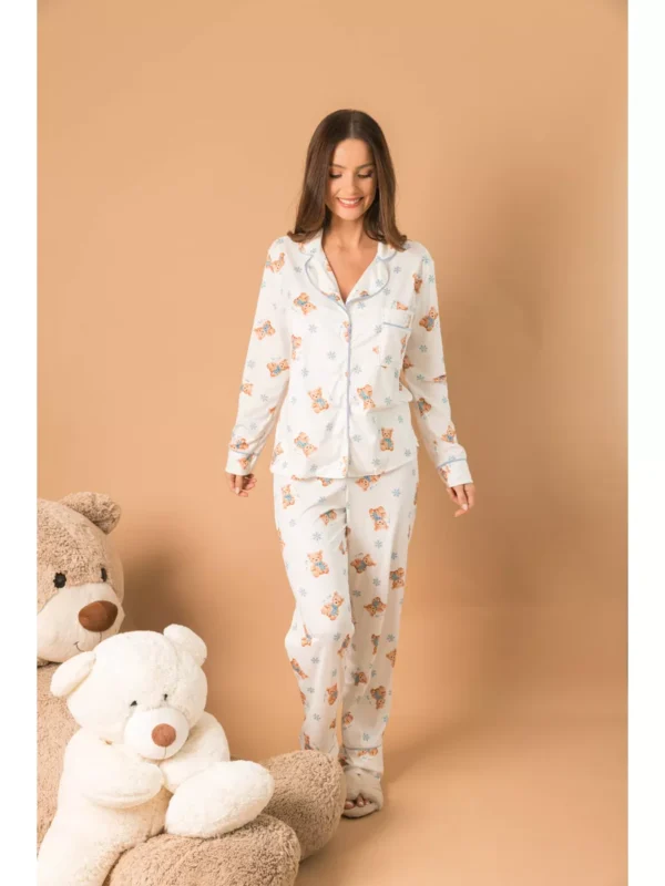Pijama Feminino Americano Longo Ursos Neve - Imagem 5