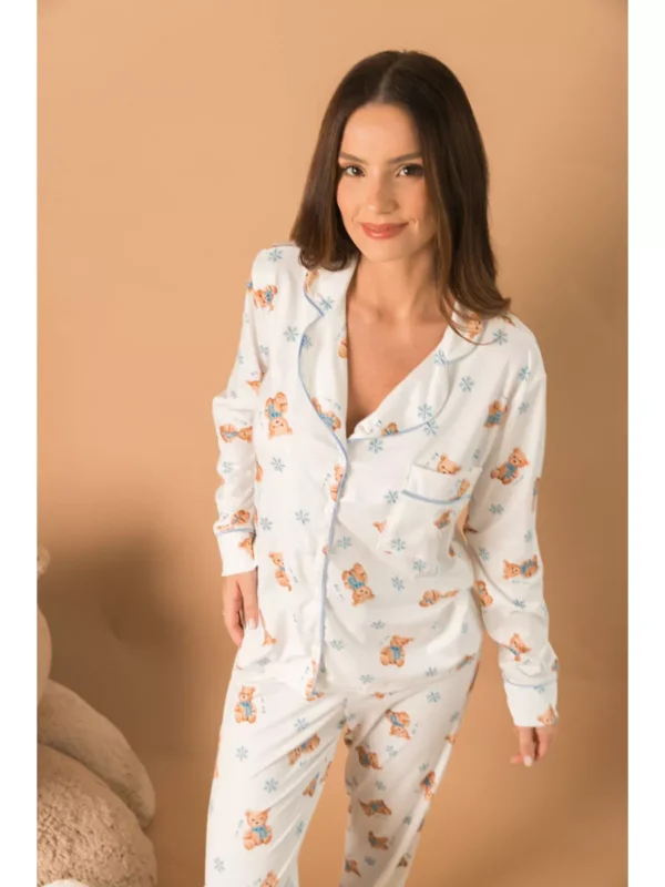 Pijama Feminino Americano Longo Ursos Neve