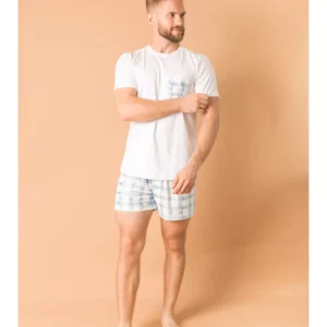 Pijama Masculino Curto Xadrez Azul