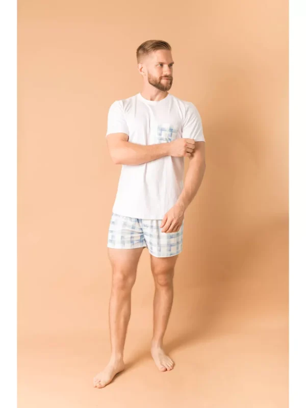 Pijama Masculino Curto Xadrez Azul