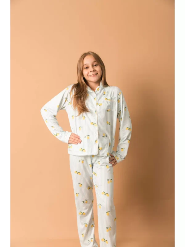 Pijama Infantil Americano Longo Listrado Limão