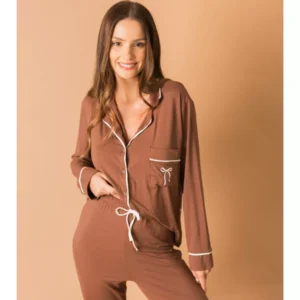 Pijama Feminino Americano Longo Viscose Marrom