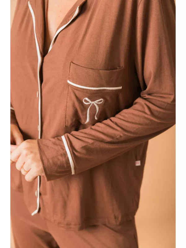 Pijama Feminino Americano Longo Viscose Marrom - Imagem 4