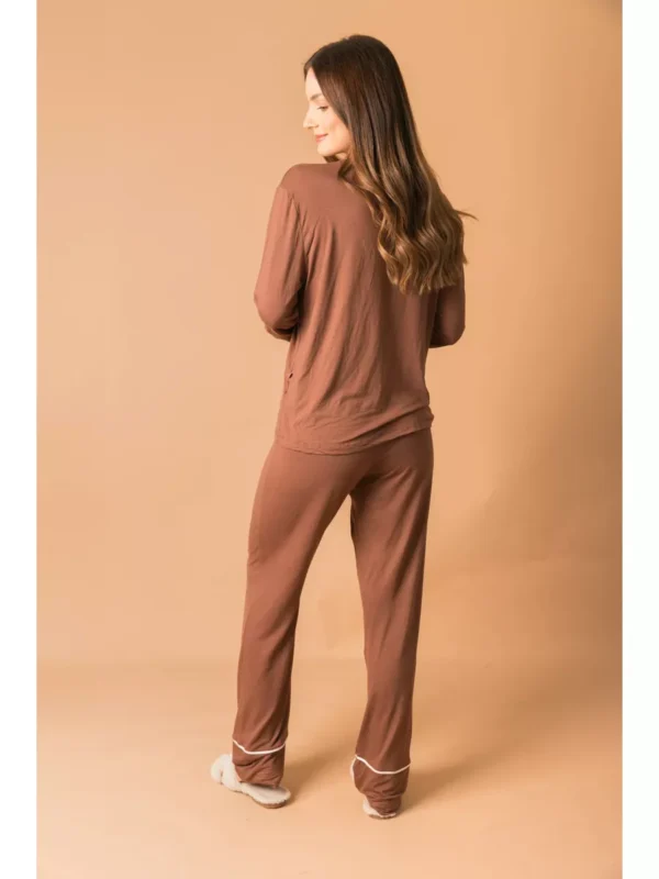 Pijama Feminino Americano Longo Viscose Marrom - Imagem 5