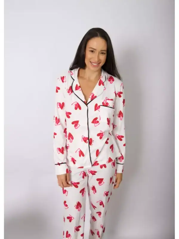 PRÉ-VENDA Pijama Feminino Americano Longo Coração Duplo - Imagem 2