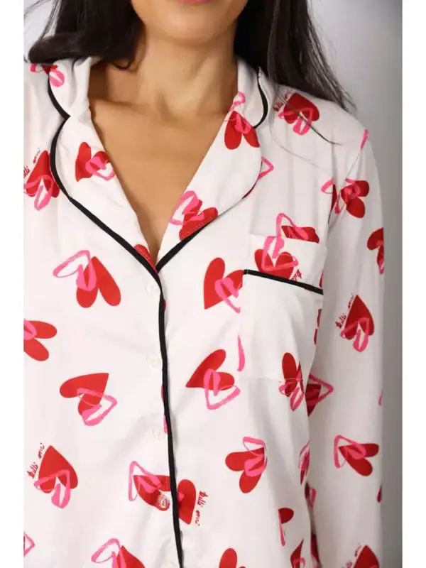 PRÉ-VENDA Pijama Feminino Americano Longo Coração Duplo