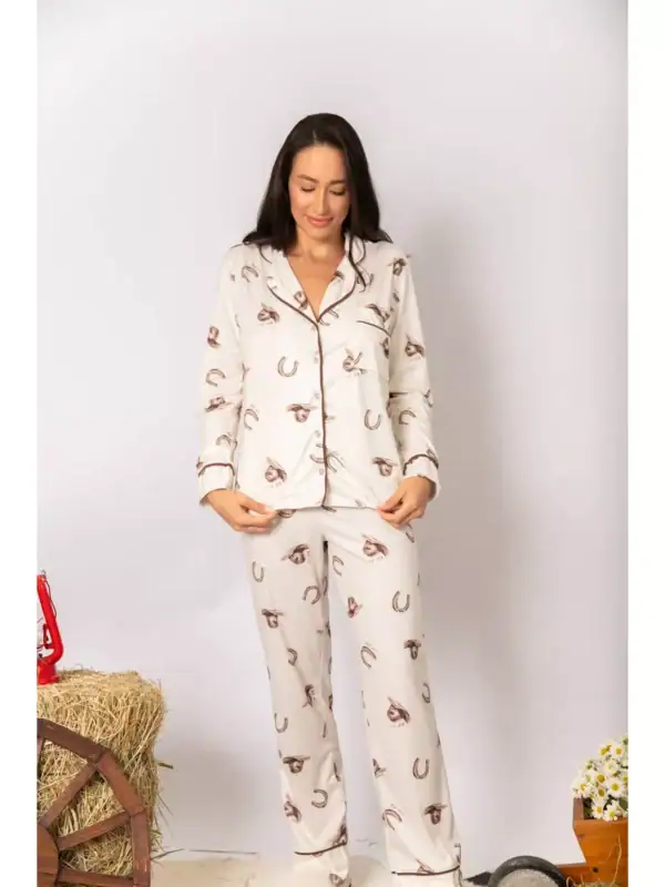 PRÉ-VENDA Pijama Feminino Americano Longo Chapéu Ferradura - Imagem 3