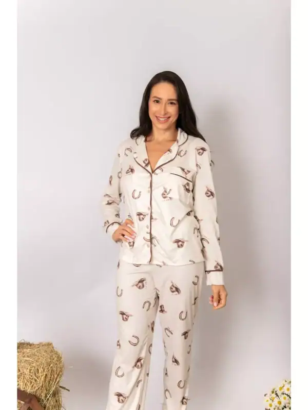 PRÉ-VENDA Pijama Feminino Americano Longo Chapéu Ferradura
