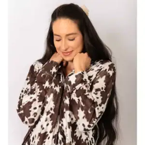Pijama Feminino Americano Longo Vaca Animal Print
