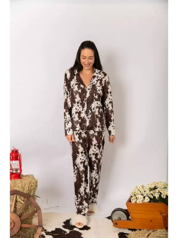 Pijama Feminino Americano Longo Vaca Animal Print - Imagem 2