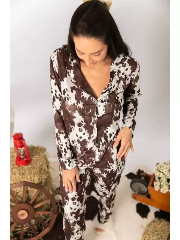 Pijama Feminino Americano Longo Vaca Animal Print - Imagem 4