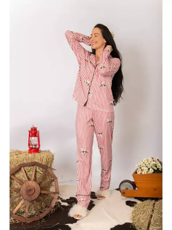 Pijama Feminino Americano Longo Listrado Vacas - Imagem 5