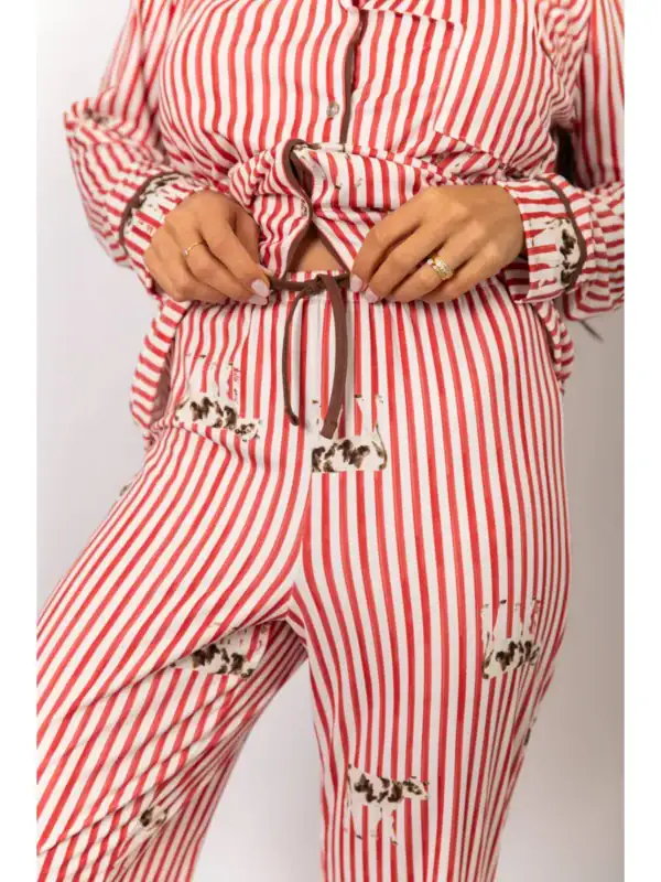 Pijama Feminino Americano Longo Listrado Vacas - Imagem 4