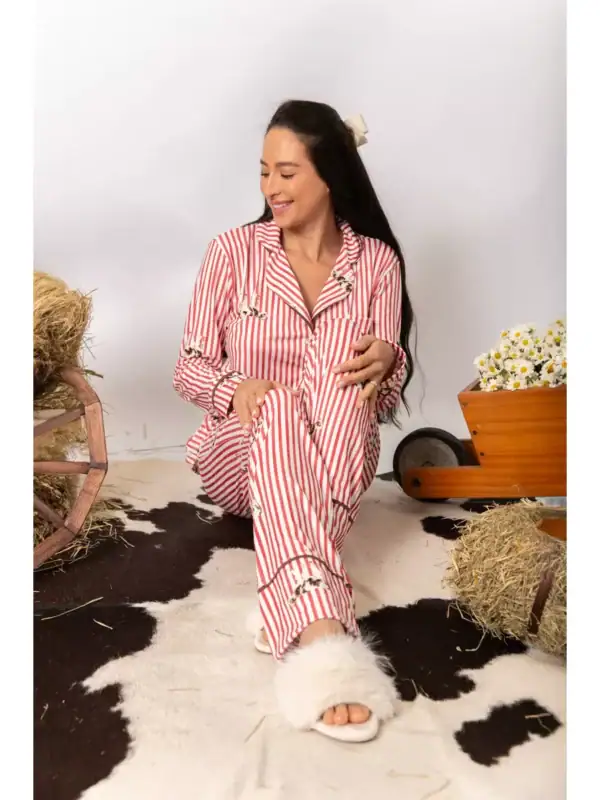 Pijama Feminino Americano Longo Listrado Vacas - Imagem 3