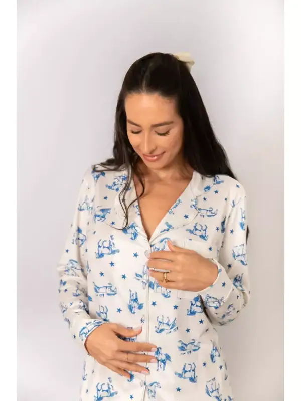 Pijama Feminino Americano Longo Cavalos Estrelas