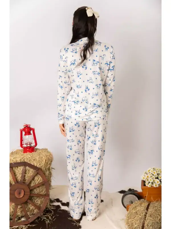 Pijama Feminino Americano Longo Cavalos Estrelas - Imagem 2