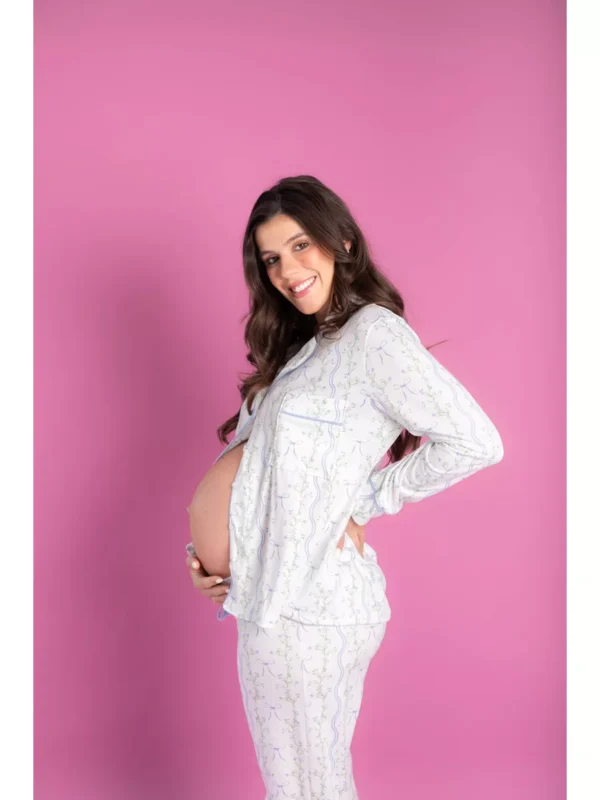 Pijama Feminino Americano Longo Laços e Flores - Imagem 5