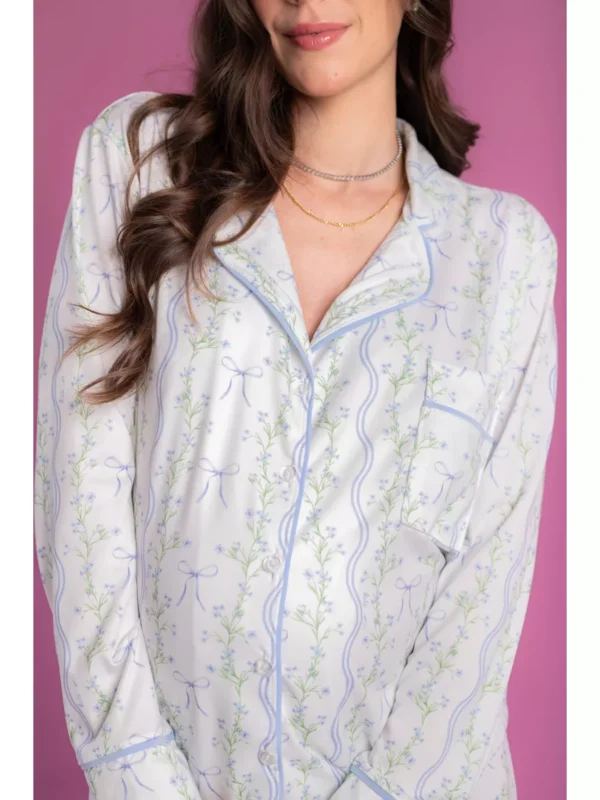 Pijama Feminino Americano Longo Laços e Flores - Imagem 2