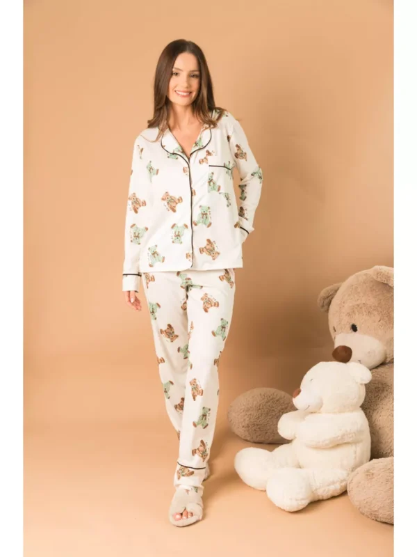 Pijama Feminino Americano Longo Ursos Verde