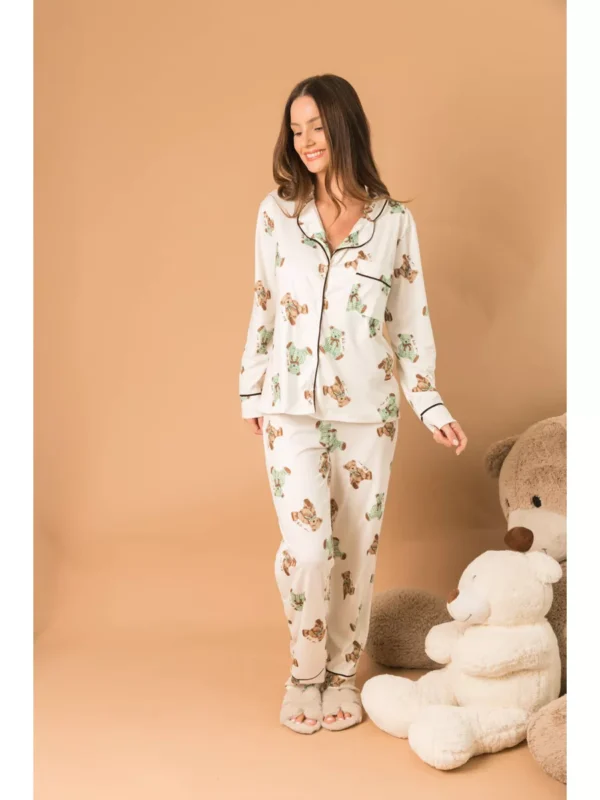 Pijama Feminino Americano Longo Ursos Verde - Imagem 2