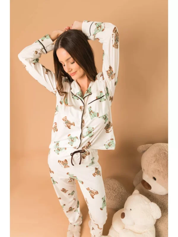 Pijama Feminino Americano Longo Ursos Verde - Imagem 3